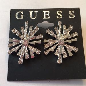 NWT Guess silver-tone/stones starburst earrings